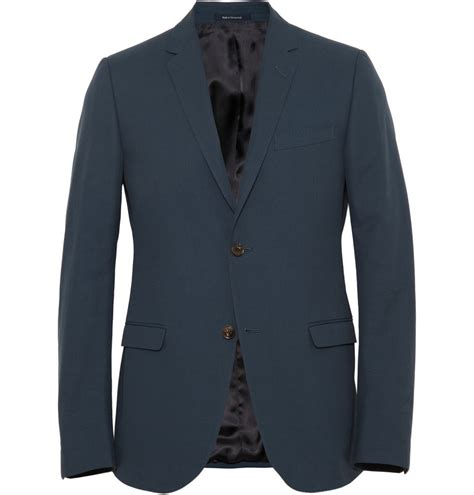 gucci blue slim-fit woven-cotton blazer